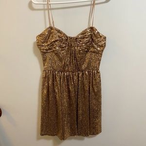 Rose Gold Sequin Mini Strapless Dress